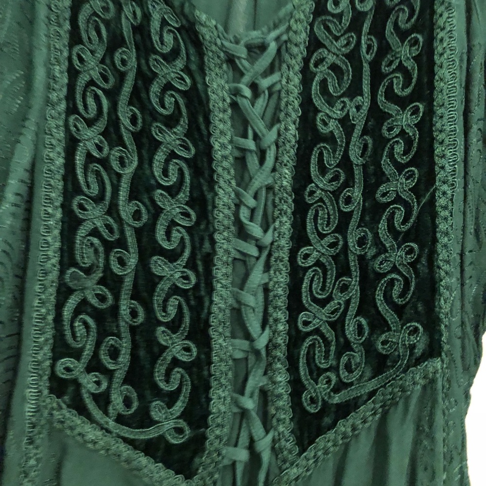 Celtic Witch Medieval Long Green Embroidered dress